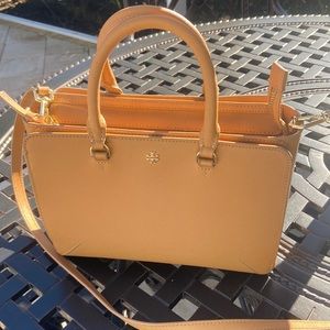 Tory Burch Tan Coated Leather Double Handle Crossbody Bag